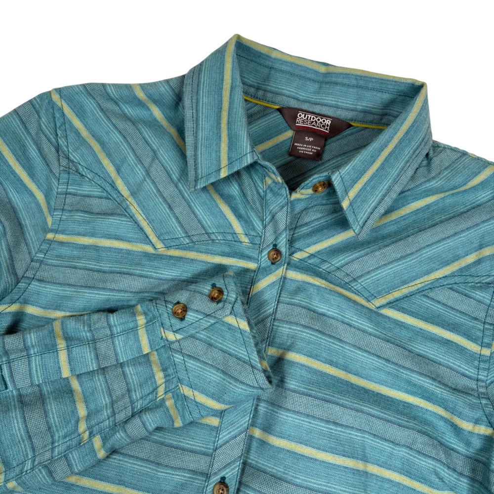 Outdoor Research‎ Womens Pilchuck L/S Shirt Striped Button Down Top Size S Teal